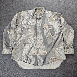 Vintage Duxbak Shirt Mens Large Brown Camo Realtree Hardwoods Hunting Pockets